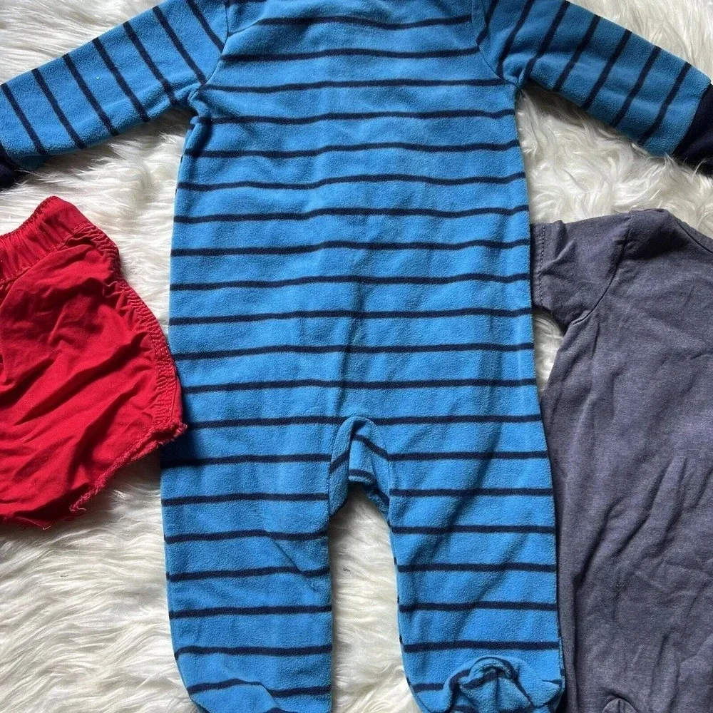 3‎ pc Carter’sFleece Pajamas|Oshkosh red shorts|Marvel romper sizes 3-6 months
